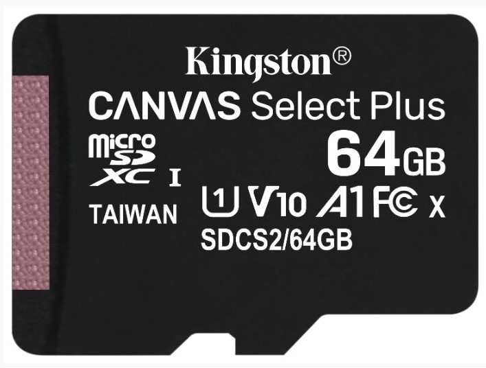 Карта памяти 64GB MicroSD Kingston Class 10 Canvas Select Plus A1 (100 Mb/s) без адаптера