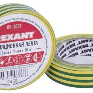 Изолента ПВХ REXANT 15 мм х 10 м, желто-зеленая, упаковка 10 роликов