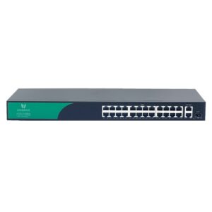 UB-SW-24F2G1SFP-300 Base Неуправляемый коммутатор Unibrave с поддержкой PoE на 24 порта, 2 Uplink 1000 Мбит/c и 1 SFP (300 Вт)